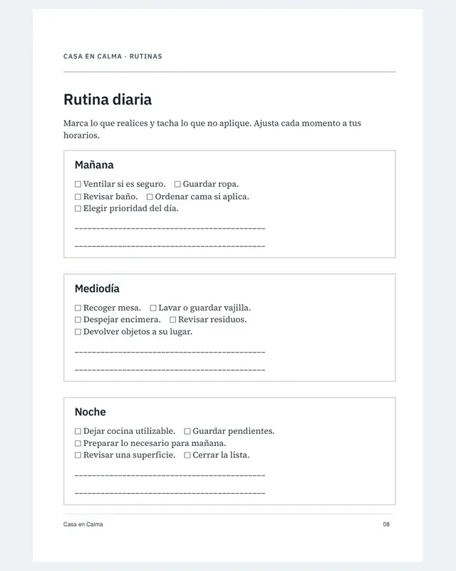 Página 8, rutina diaria